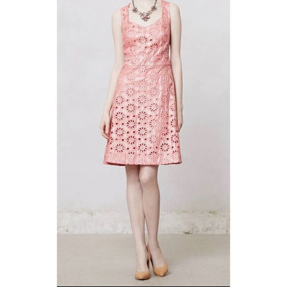 Anthropologie Maeve Coralshine Metallic Eyelet‎ Floral A-Line Sleeveless Dress - Picture 1 of 9